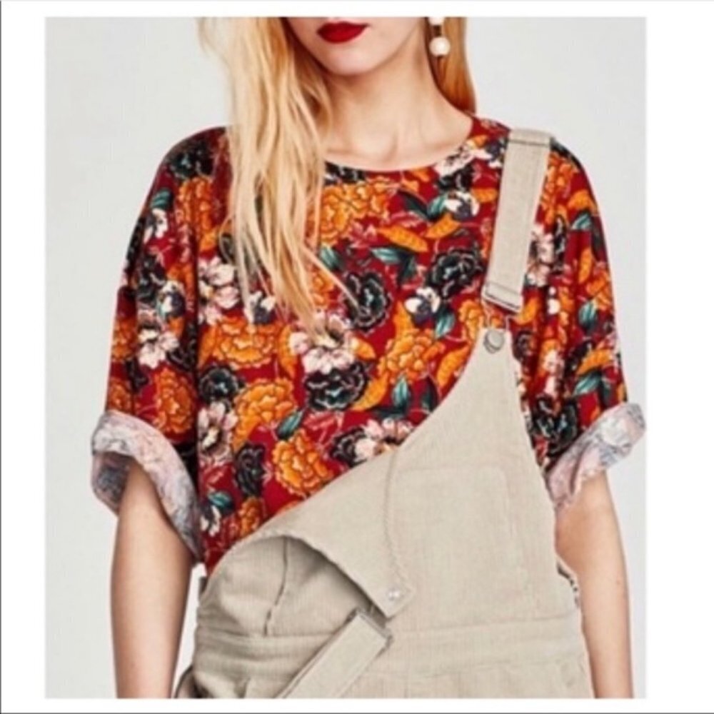 ZARA Floral Print Oversized Short Sleeve Tee